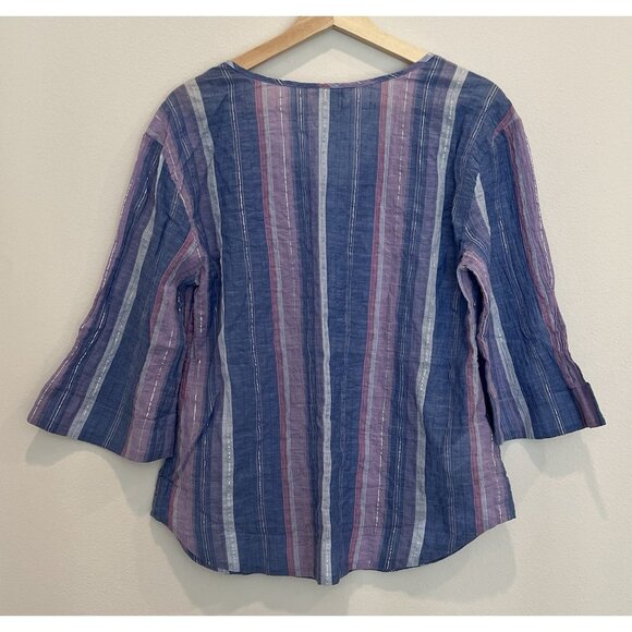 Tommy Bahama Women’s Blouse Small Blue purple Metalic Striped 3/4 Sleeve Coastal - Picture 4 of 12